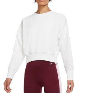 Nike Women's White Cropped Fleece Laced Training Crew Top DC5465-100 Size 1X